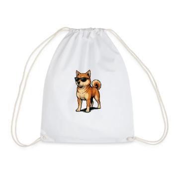 Shiba with cool sunglasses - Drawstring Bag - white - Front