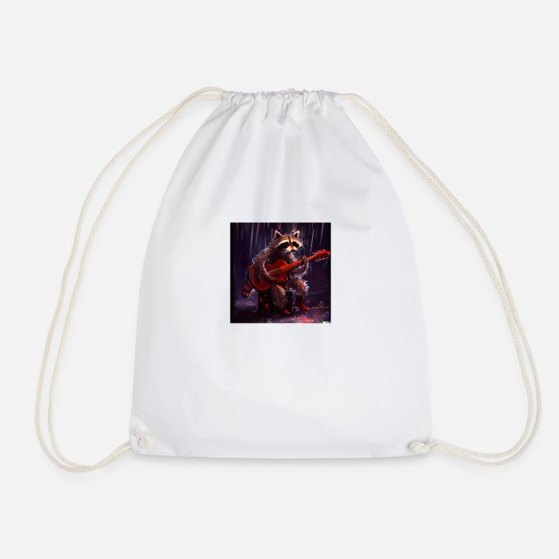 racoon playing guitar - Drawstring Bag - white