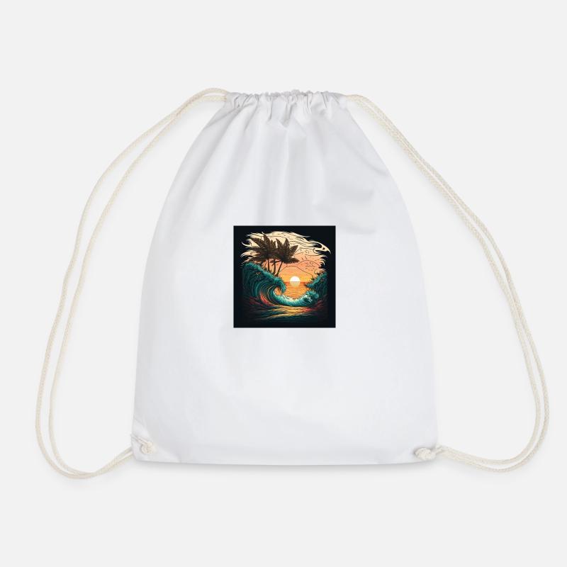 Ocean waves Sunset Palms - Drawstring Bag - white