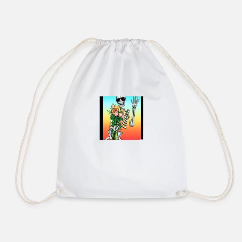Skeleton with flowers - Drawstring Bag - white