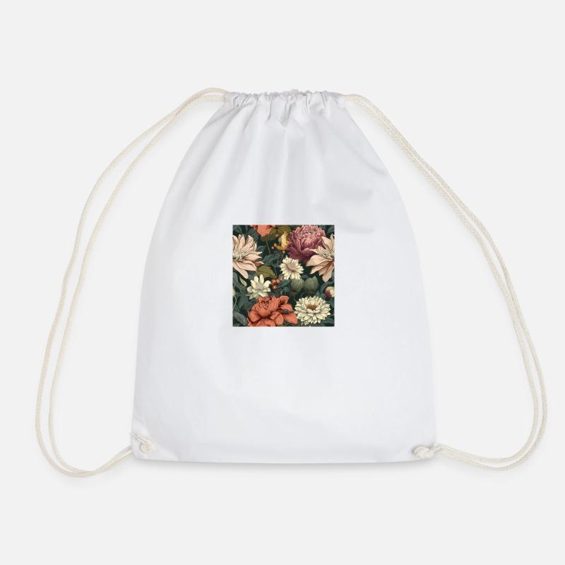 Florale Stofftasche - Turnbeutel - Weiß
