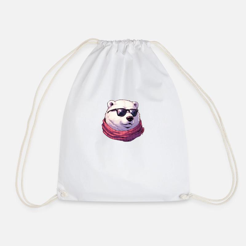 cool polar bear with sunglasses - Drawstring Bag - white