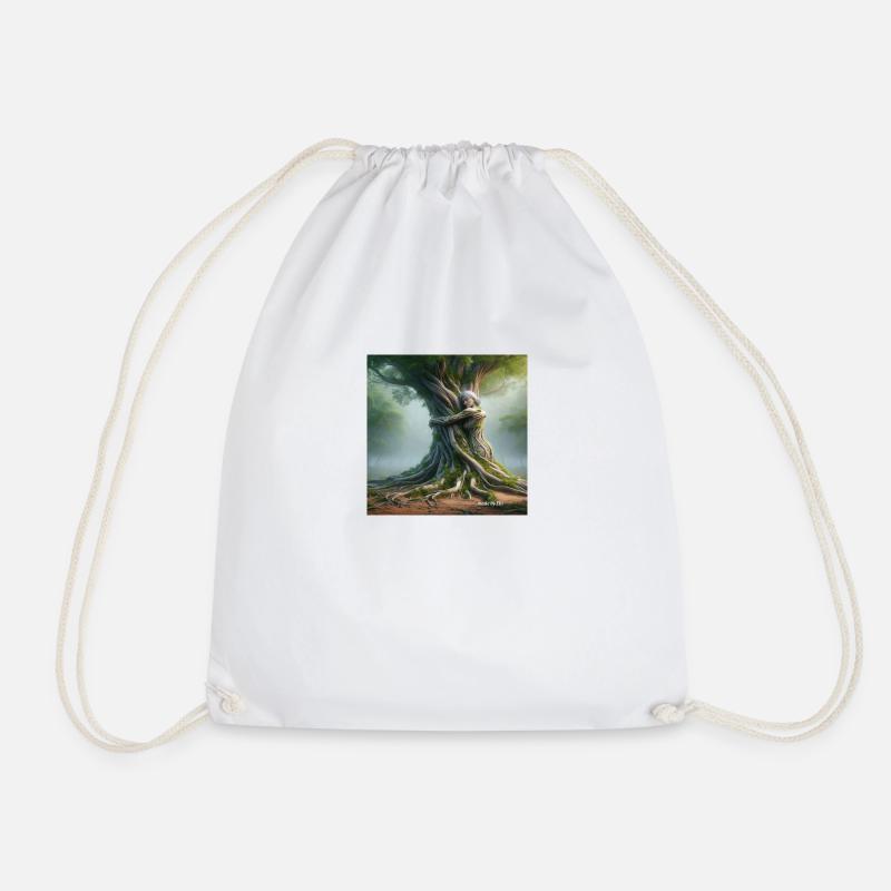Embrace a Tree, the tree hug - Drawstring Bag - white