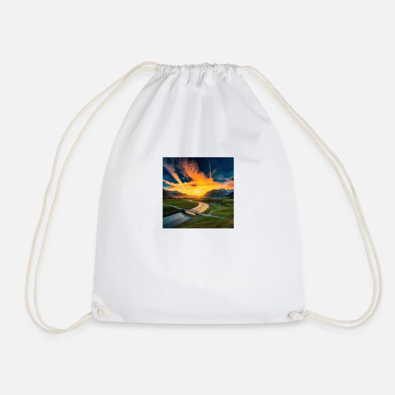 Landscape with sunset - Drawstring Bag - white