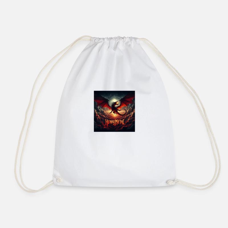 Heavy Metal Dragon - Drawstring Bag - white