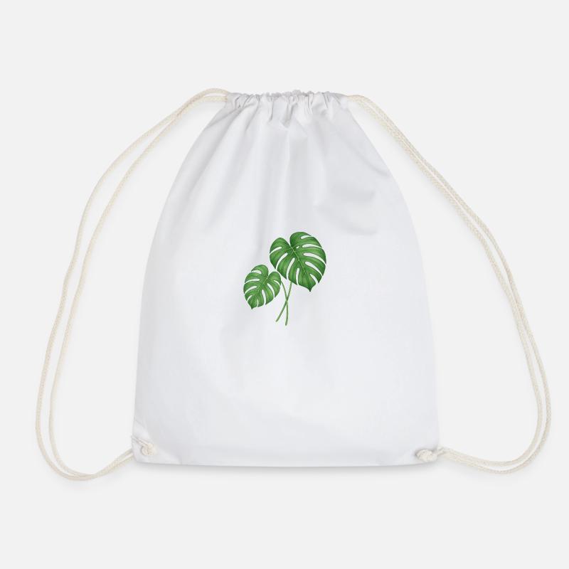 Monstera Leaves – Urban Jungle - Drawstring Bag - white
