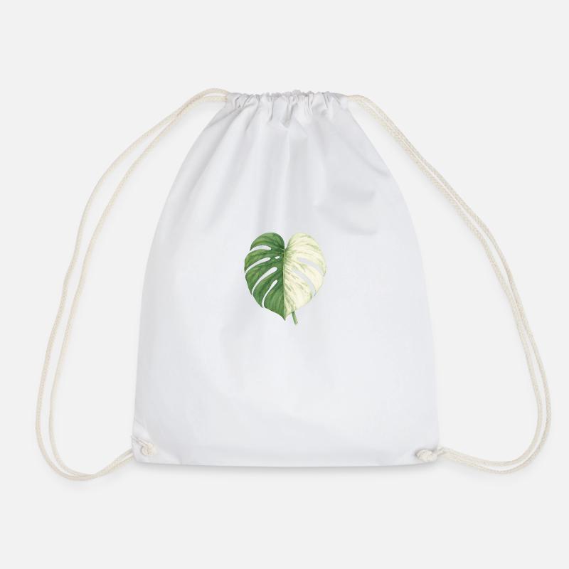 Monstera Albo – Elegance in Green & White - Drawstring Bag - white