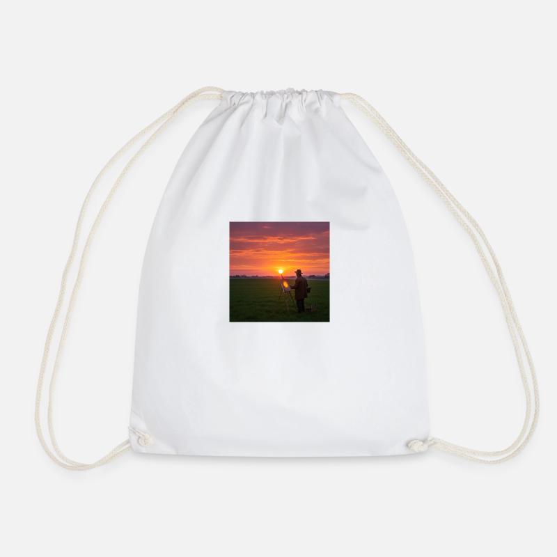 Sunset with person in the field - Drawstring Bag - white
