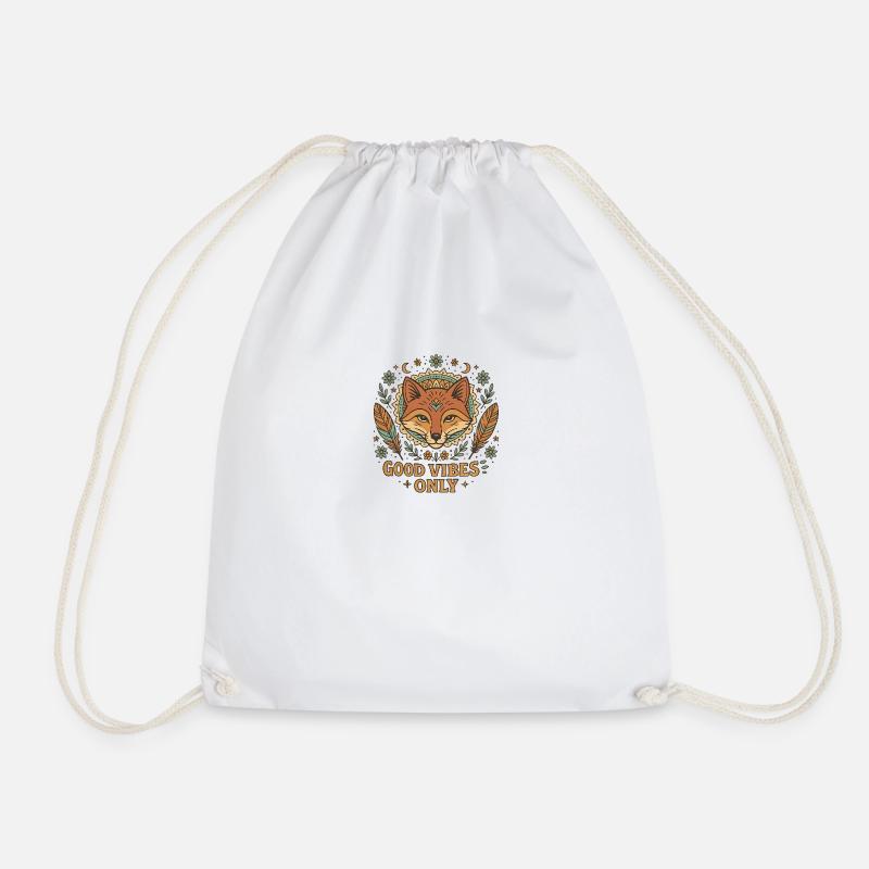 Boho Fox - Mandala Fox Motif - Drawstring Bag - white