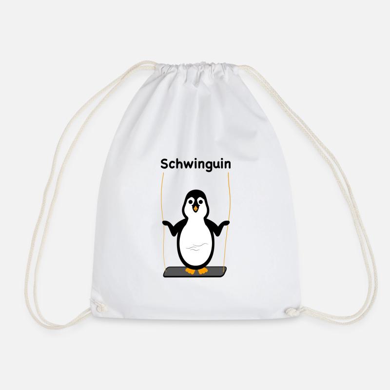 Schwinguin - Pinguin auf Schaukel - Turnbeutel - Weiß
