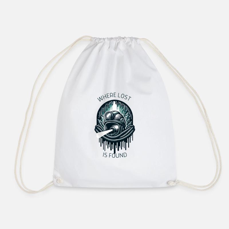 "Where the lost is found" - Drawstring Bag - white