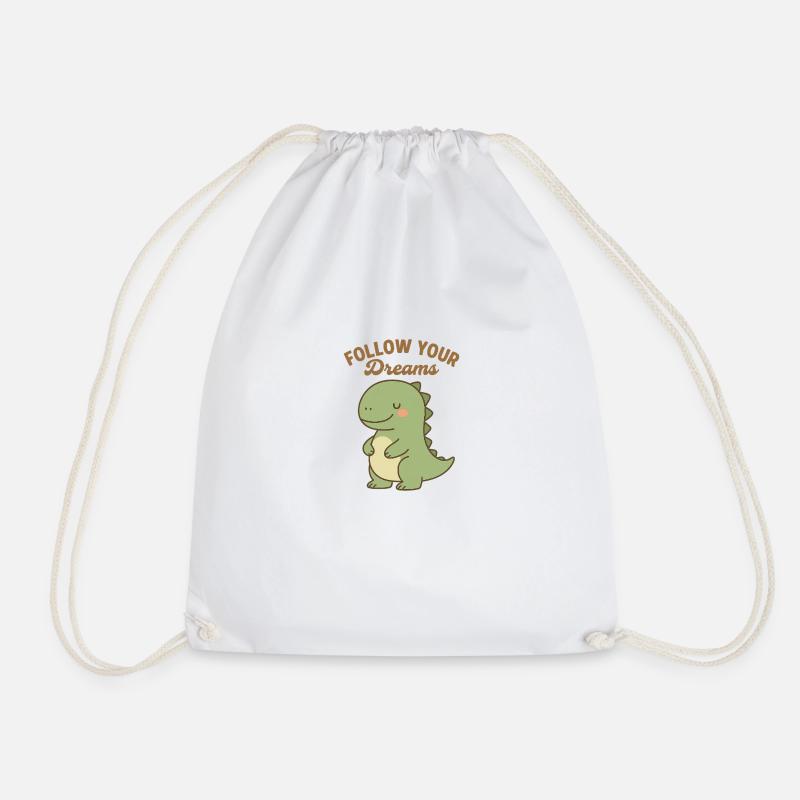 Follow Your Dreams - Süßes Dino-Design - Turnbeutel - Weiß