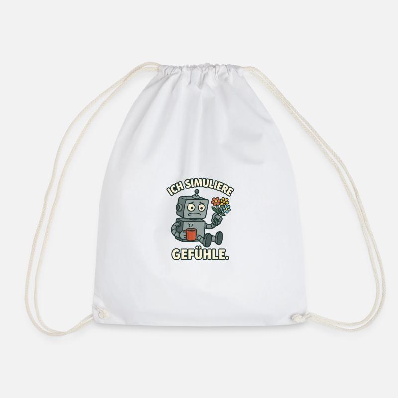 I simulate feelings – robots with a heart - Drawstring Bag - white