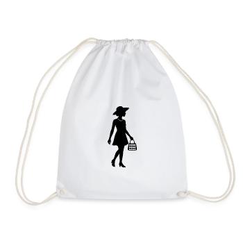 Elegant woman silhouette with hat & handbag - Drawstring Bag - white - Front