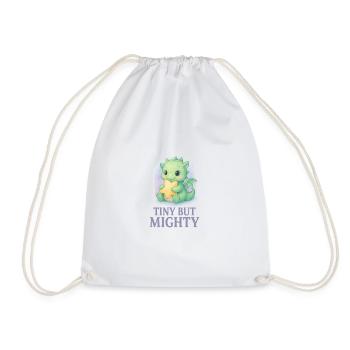 Tiny but Mighty – Cute Baby Dragon Watercolor Motif - Drawstring Bag - white - Front