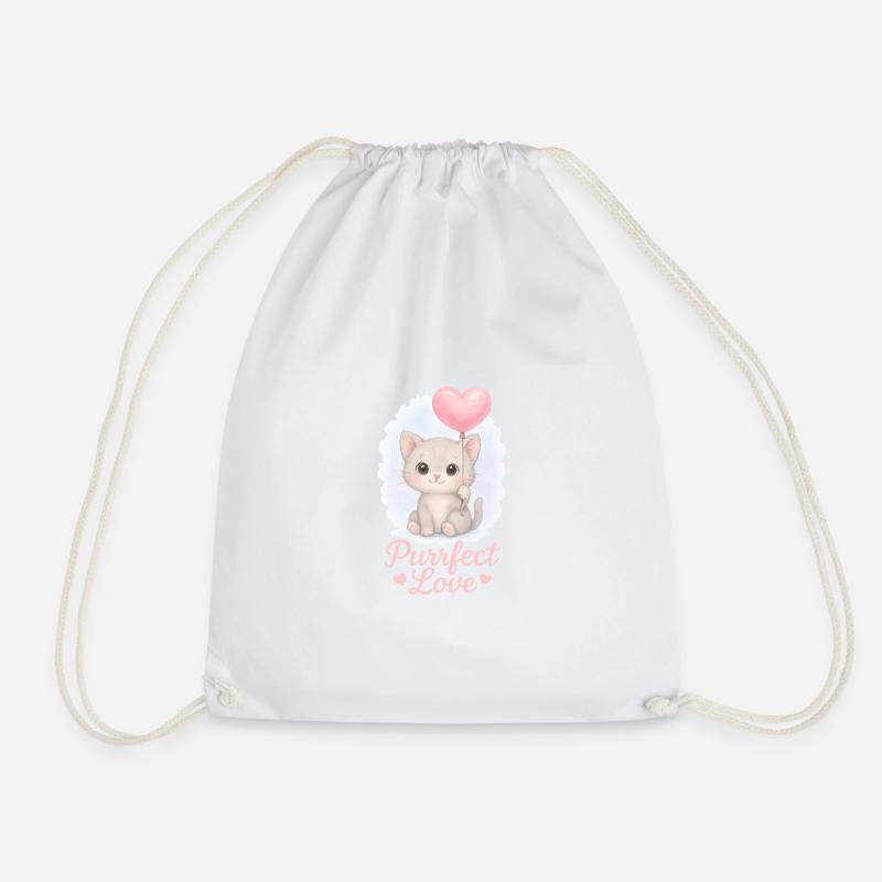 Purrfect Love – Süßes Kätzchen mit Herzballon - Turnbeutel - Weiß