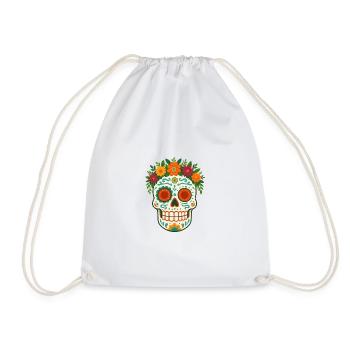 Skull and crossbones with floral wreath Día-de-los-Muertos - Drawstring Bag - white - Front