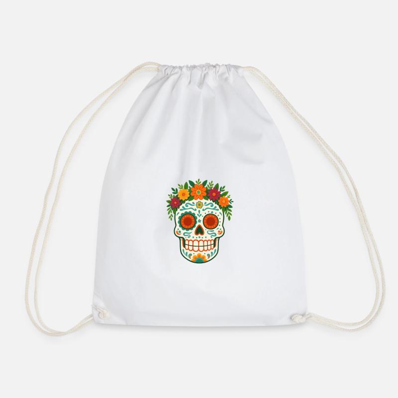 Totenkopf mit Blumenkranz Día-de-los-Muertos - Turnbeutel - Weiß