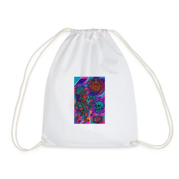 Aztec warrior and symbols - Drawstring Bag - white - Front