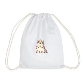 Cute unicorn kawaii style sitting and smiling - Drawstring Bag - white - Front