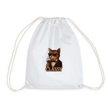 Sophisticated Cat with Wine and Tuxedo - Drawstring Bag - white - Front