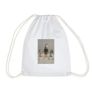Funny Easter Bunny Family Felt Art - Drawstring Bag - white - Front