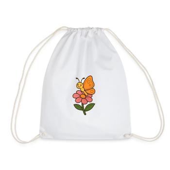Fröhlicher Schmetterling auf Blumenmotiv - Turnbeutel - Weiß - Vorne