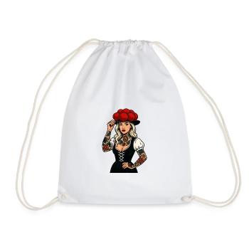 Black Forest Tattoo Girl – Bollenhut Beauty - Drawstring Bag - white - Front