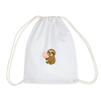 Cute sloth with cotton candy - Drawstring Bag - white - Front