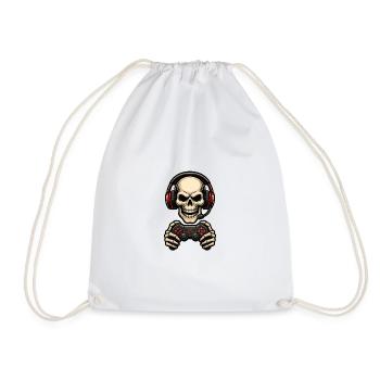Skull Gamer Motif with Headset - Drawstring Bag - white - Front