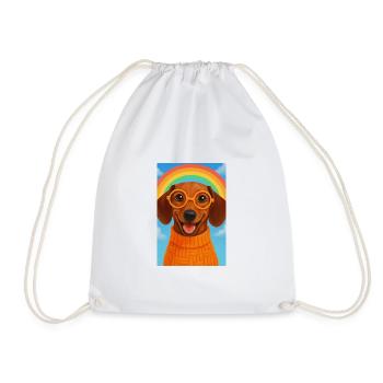 Happy Dog with Glasses and Rainbow - Drawstring Bag - white - Front