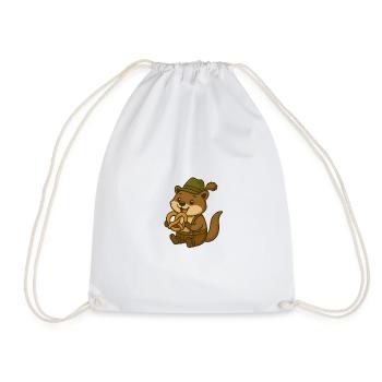 Wilde Otter mit Tracht und Brezel - Turnbeutel - Weiß - Vorne