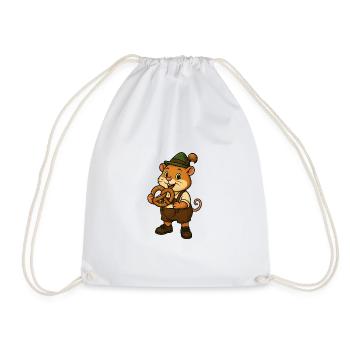 Hamster in traditional costume with pretzels - Drawstring Bag - white - Front
