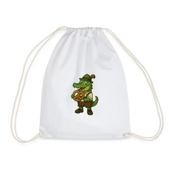 Crocodile in Tracht mit Breze - Turnbeutel - Weiß - Vorne