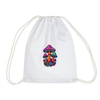 Neon Mushrooms Illustration - Drawstring Bag - white - Front