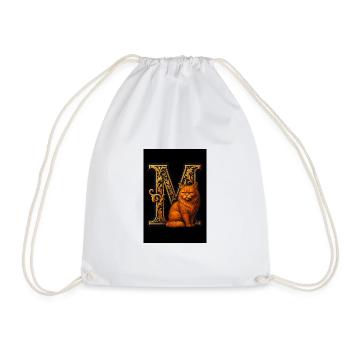 M – Magical ornament with a fierce cat - Drawstring Bag - white - Front
