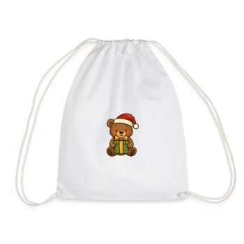 Niedlicher Teddybär mit Weihnachtsmütze - Turnbeutel - Weiß - Vorne