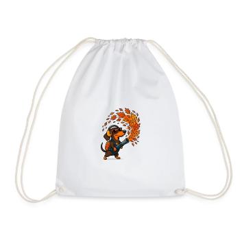 Autumnal Adventure Dachshund with Leaf Blower - Drawstring Bag - white - Front