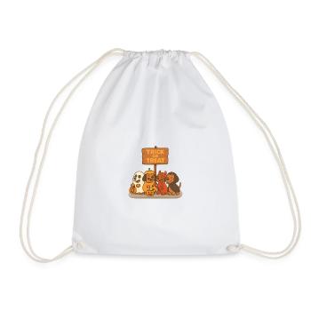 Dogs in Halloween Costume Trick or Treat Sign - Drawstring Bag - white - Front