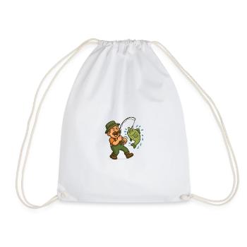 Funny fisherman with fish motif - Drawstring Bag - white - Front