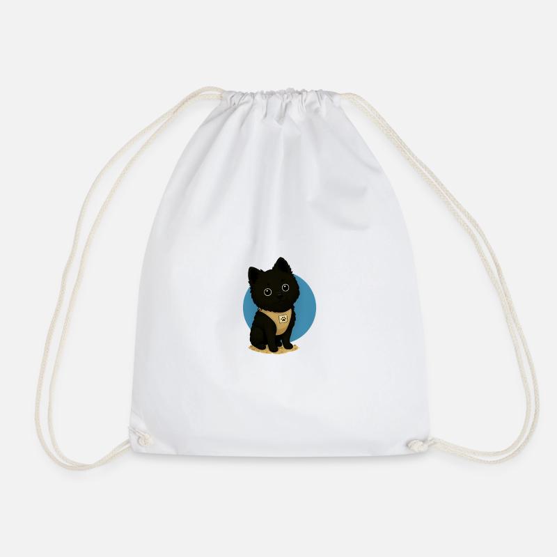 Cute dog in black with dog tag - Drawstring Bag - white
