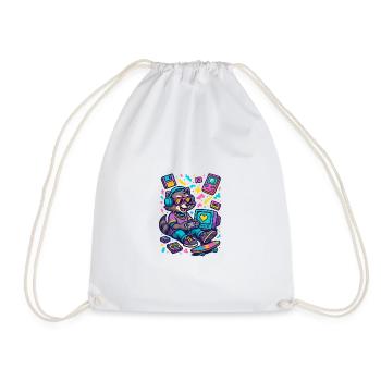 Raccoon Gamer - Drawstring Bag - white - Front