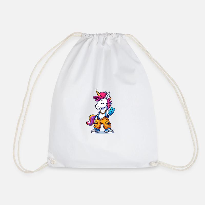 Artistic unicorn charm with urban style - Drawstring Bag - white
