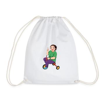 Colorful cartoon character on bike - Drawstring Bag - white - Front