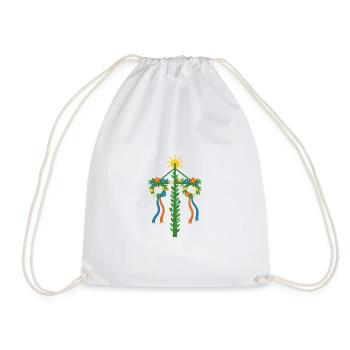 Swedish Midsummer Tree with Flowers and Ribbons - Drawstring Bag - white - Front