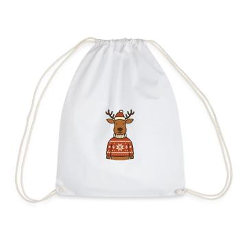 Funny reindeer in Norwegian sweater - Drawstring Bag - white - Front