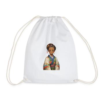 Ethnic girl in colorful kimono - Drawstring Bag - white - Front