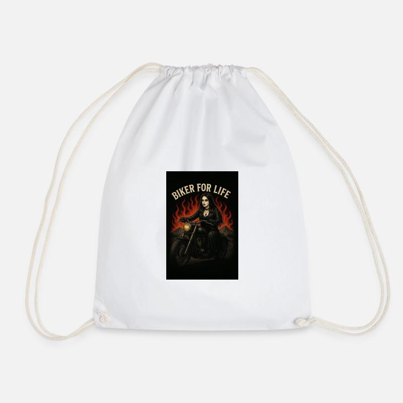 Goth Biker Girl - Drawstring Bag - white