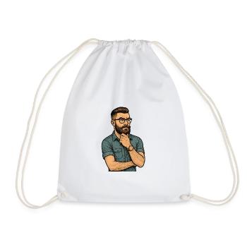 Portrait of a Pensive Man with Beard and Glasses - Drawstring Bag - white - Front