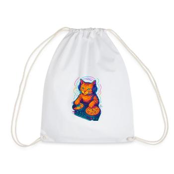 Neon DJ Cat Design - Drawstring Bag - white - Front